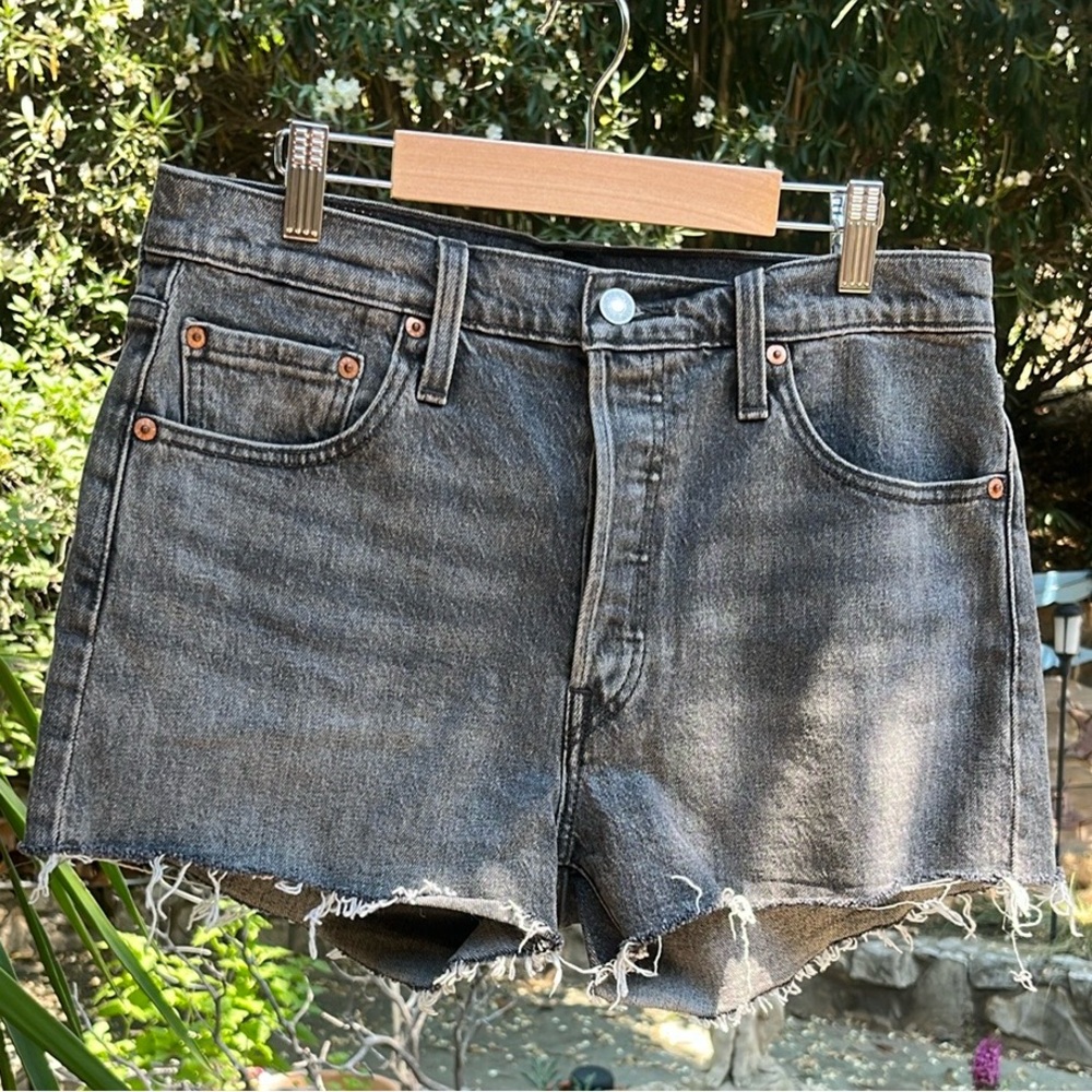 Levi's Black Jean Shorts Cut-Off Style high waisted size 29 button fly